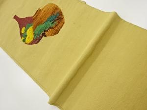 川島織物製　手織り紬すくい織花瓶模様織出し洒落袋帯